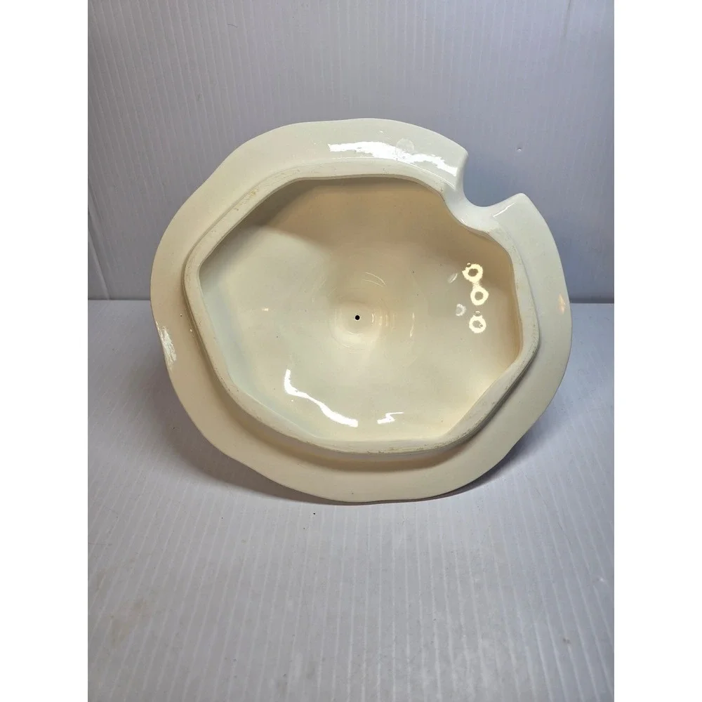 Vintage Ceramic Soup Tureen with Ladle‎ and Underplate Floral Design Blue Trim